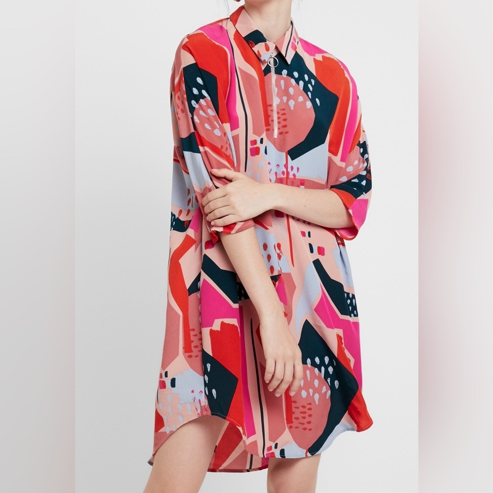 Monki Multicolor Abstract Print Zip-Front Dress